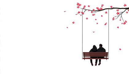 A couple sitting on a swing under a blossoming tree, enjoying a serene moment together