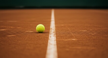 Tennis ball hitting the line on a clay court