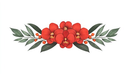 Vibrant red floral arrangement with leaves, symbolizing beauty and nature, ideal for design use