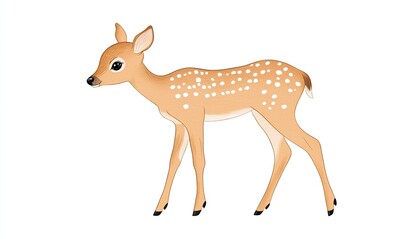 Cute, cartoon-style fawn standing gracefully, showcasing its spots against a plain background