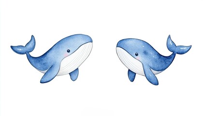 Two playful blue whales swimming joyfully in a serene ocean, surrounded by gentle waves
