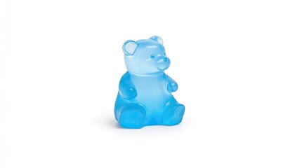 A vibrant blue gummy bear candy sitting upright against a plain background, perfect for sweet treats