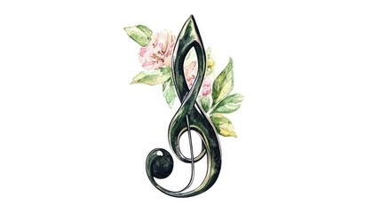 Elegant treble clef entwined with soft floral elements, symbolizing harmony in nature and music