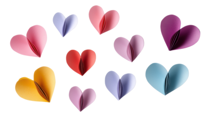 3D paper hearts on transparent background