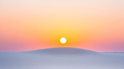 Fototapeta premium Serene sunrise over rolling sand dunes, showcasing vibrant colors in the sky, peaceful atmosphere