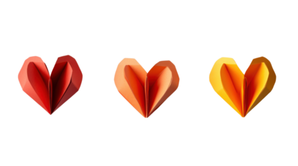 3D paper hearts on transparent background