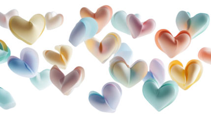 3D paper hearts on transparent background