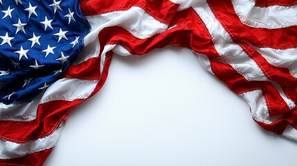 American flag draped, white background, patriotic design, template