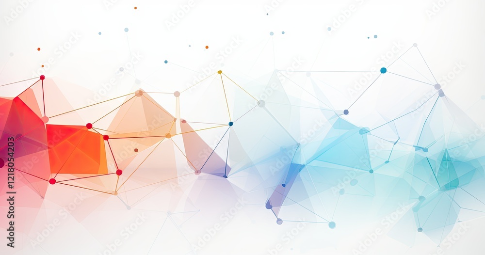Wall mural abstract geometric design with colorful nodes and connections on a light background.