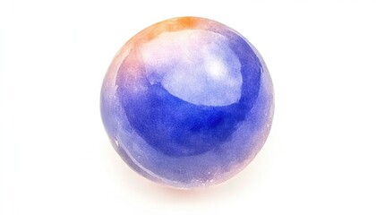 A beautifully polished gemstone sphere showcasing a blend of blue and orange hues against a white backdrop