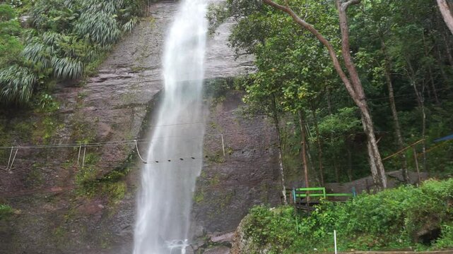 Drone View of a Beautiful Waterfall in Harau Valley, Indonesia