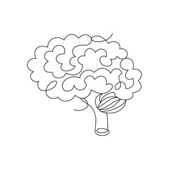 Human brain, drawn with continuous line in minimalism, abstract, organ, central nervous system, nerve cells, mind, one line, editable vector contour