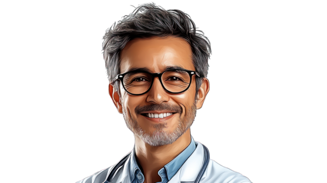 A man with glasses is smiling and wearing a white shirt