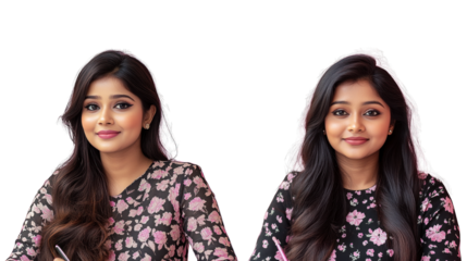 Two women with long hair and black