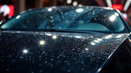 Rain-Streaked Car Hood Close-Up - High-Quality AI Art