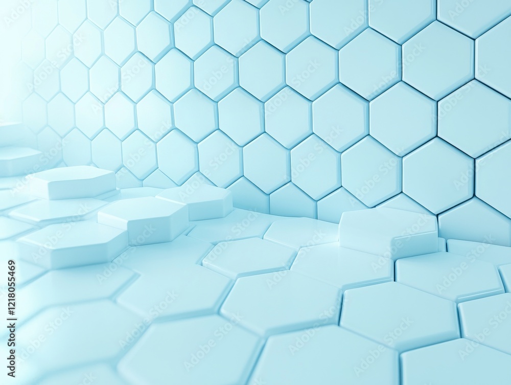 Poster abstract hexagonal pattern scientific visualization clean design light blue gradient soft background