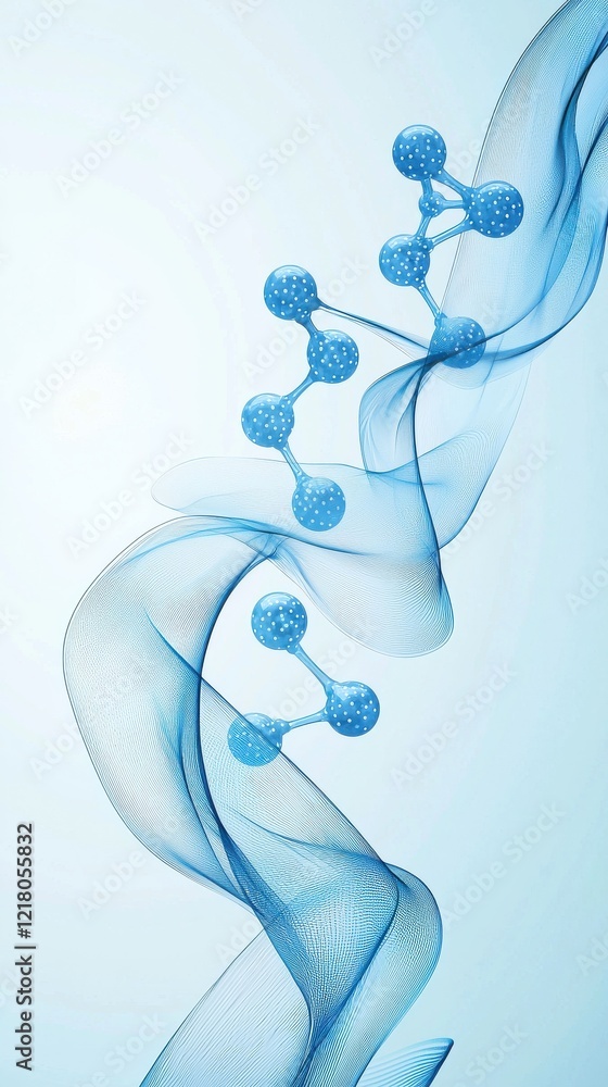 Poster futuristic molecular visualization with flowing lines abstract light blue background digital art mod