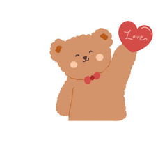 hand drawn cute bear with heart