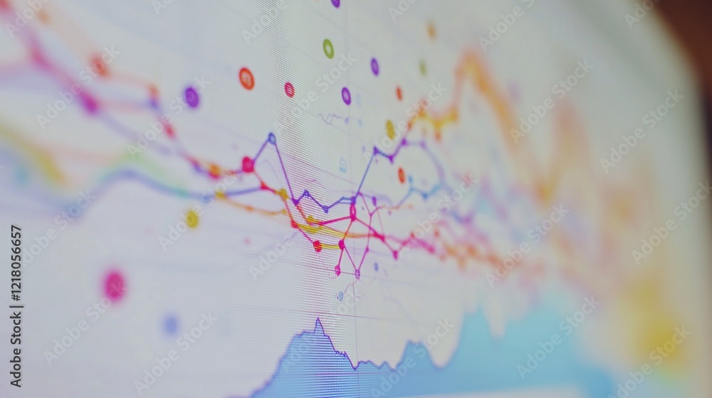 Aufkleber A close-up of a business graph on a computer screen, showing detailed line charts and bar graphs with colorful data visualizations.