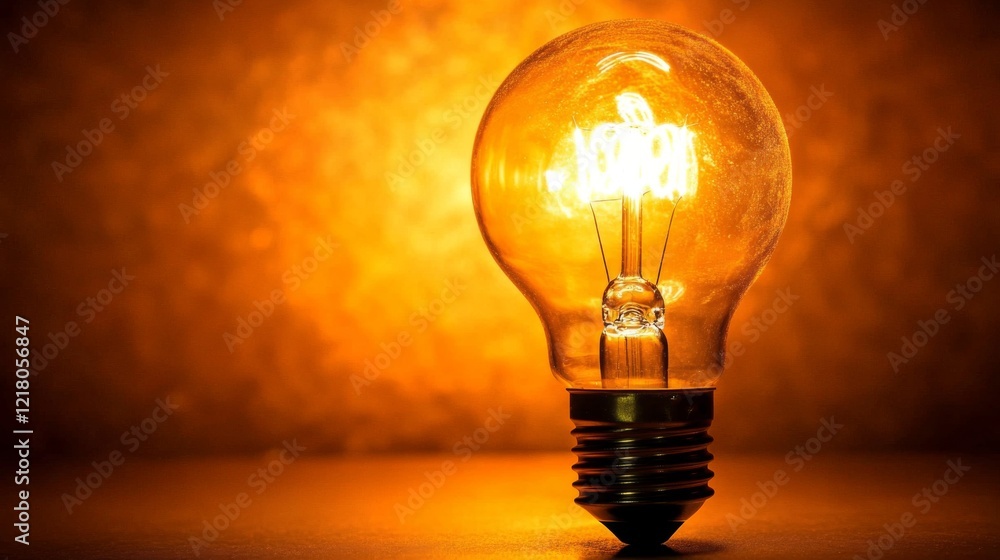Poster A close-up of a glowing light bulb with intricate filaments, casting a warm, ambient light and creating a soft, circular glow.