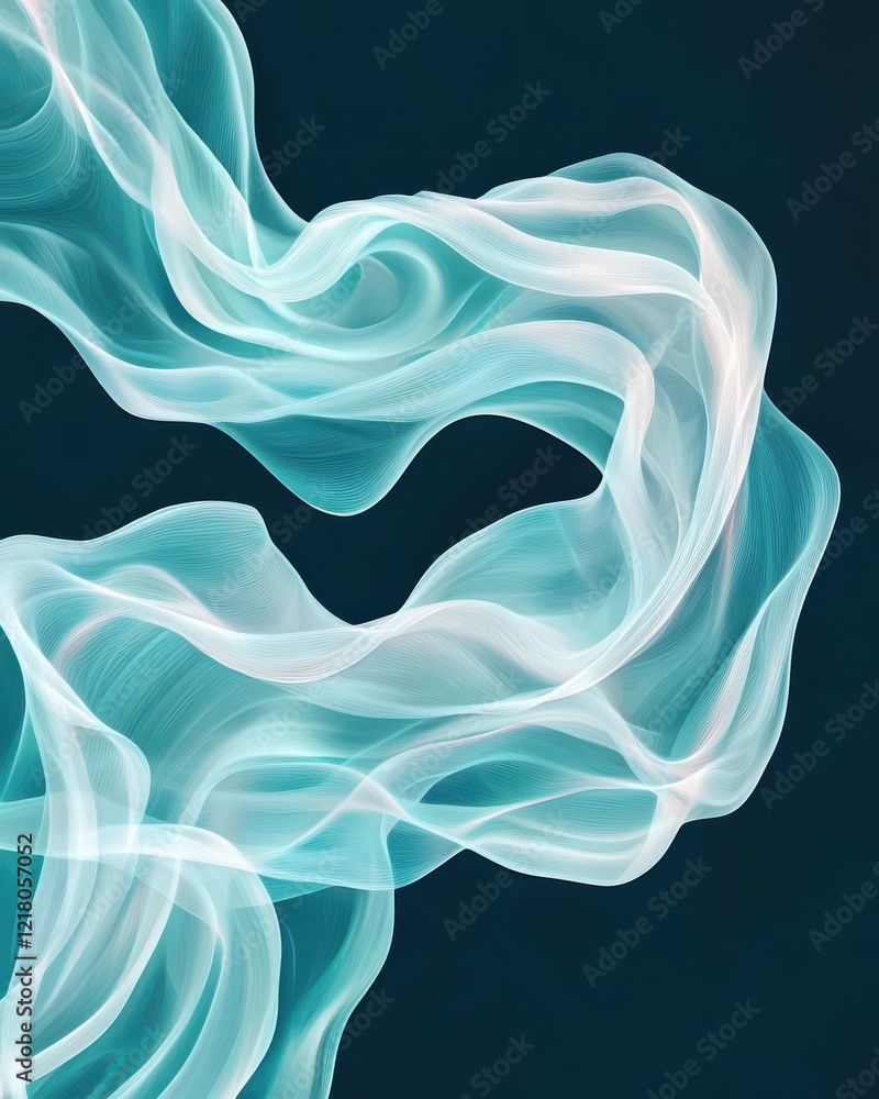 Poster dynamic flowing white and cyan light streaks abstract art digital background minimalistic design spi