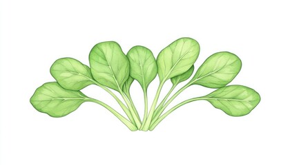 Fresh green spinach leaves arranged elegantly on a white background, ideal for healthy food promotions