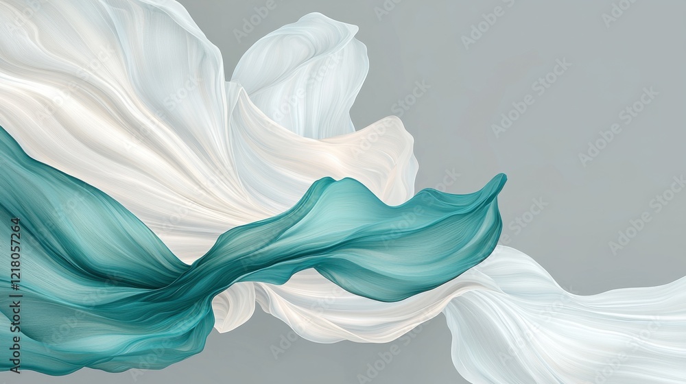 Poster abstract spiral wave patterns of white and teal light trails on gradient gray background modern mini