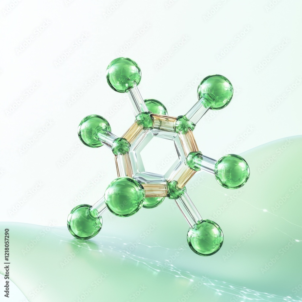 Poster innovative molecular structure visualization scientific environment abstract content green and white