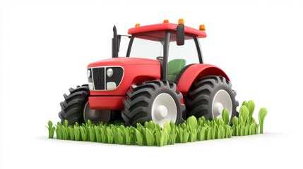 Obraz premium Modern Red Tractor in Lush Green Field