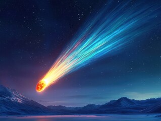 Naklejka premium Epic comet display clear night sky digital artwork cosmic environment wide-angle perspective astronomical concept