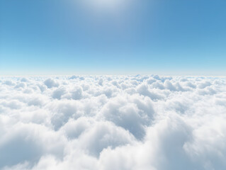 Scenic above-the-clouds photograph showcasing a clear blue sky and a blanket of soft clouds, ideal for aviation, travel, and serene backgrounds