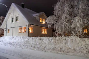 Beautiful house covered in snow in north Sweden, Kiruna