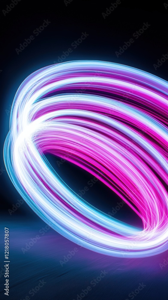 Poster dynamic abstract light trails in circular loops modern artistic display black background vibrant flo