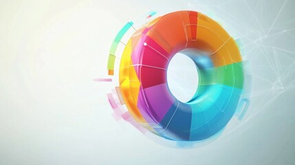 Obraz premium A colorful D donut chart floating on a clean background, with different data segments separated and highlighted in various hues.