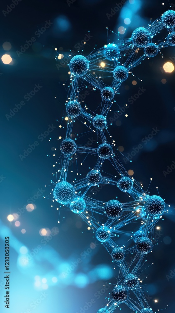 Poster abstract molecular structure in soft blue on white gradient background scientific visualization mode