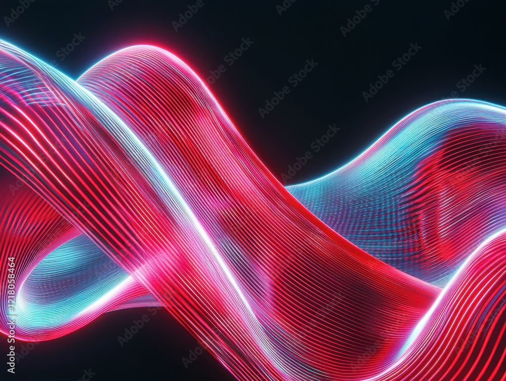 Poster dynamic flow of red and cyan light trails abstract digital art futuristic concept black background s