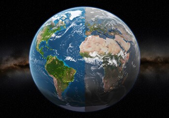 Fototapeta premium Stunning Earth Day Night and Day Satellite Image