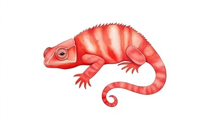 Naklejka premium Vibrant red lizard with distinctive stripes, showcasing its unique anatomy against a white background