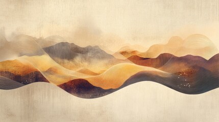 Abstract Gold Brown Mountain Range Landscape Art