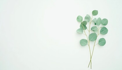 Fresh eucalyptus leaves arranged elegantly on a light background, perfect for wellness and nature themes