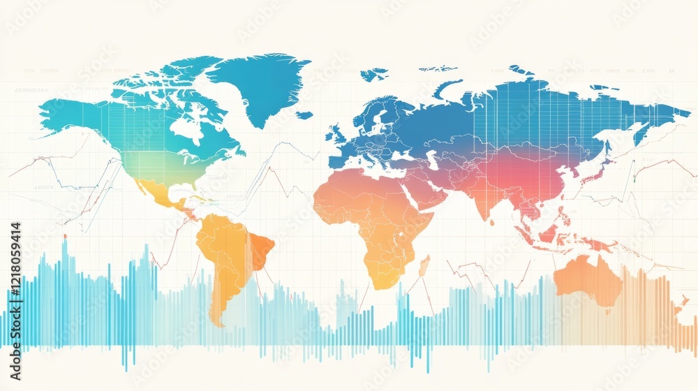 Poster a financial graph with an upward trend, placed over a background of various currencies, highlighting