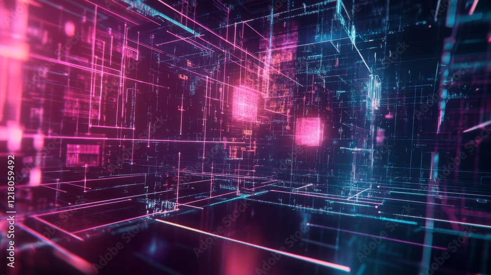 Poster A futuristic D graph with interconnected nodes and lines, showcasing a network of data and relationships in a digital, high-tech environment.