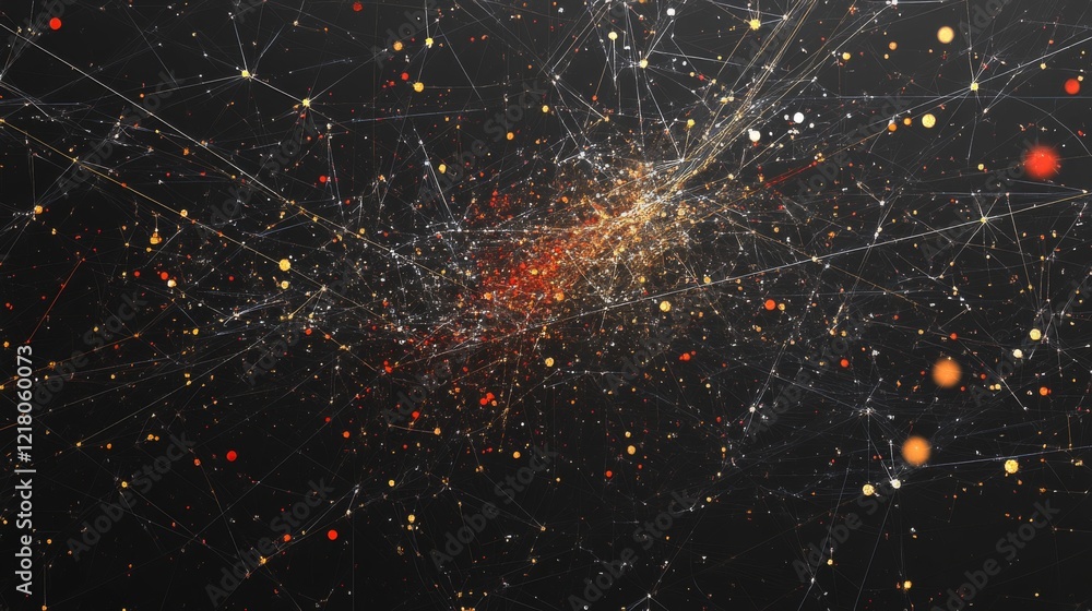 Poster a highly detailed d scatter plot with data points hovering in space, connected by lines, symbolizing