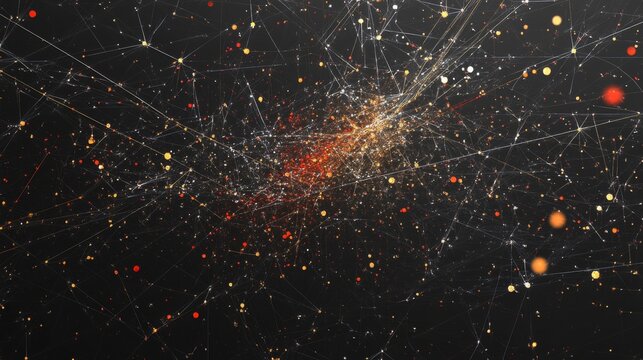 A highly detailed D scatter plot with data points hovering in space, connected by lines, symbolizing the intersection of technology and data analysis.