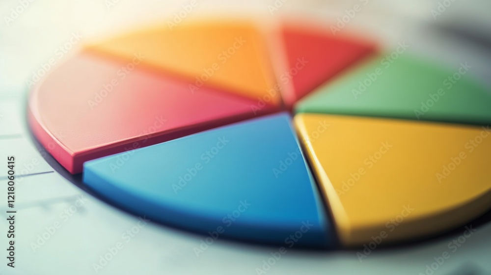 Leinwandbilder A macro shot of a pie chart in a presentation slide, capturing the distinct slices and their labels with a professional backdrop.
