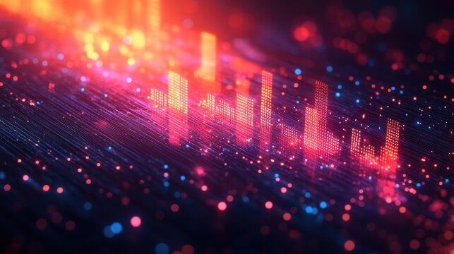 Abstract Digital Data Visualization: Glowing Bar Graphs in a Network of Light