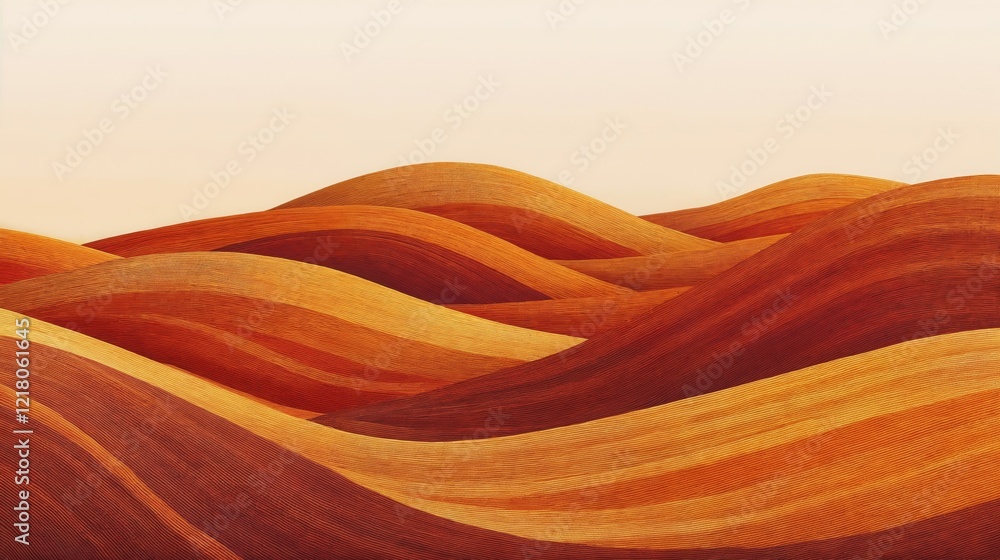 Poster abstract warm gradient lines gently resembling sand dunes with smooth transitions in shades of orang