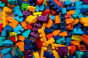 colorful mega blocks on the carpet in a pile background