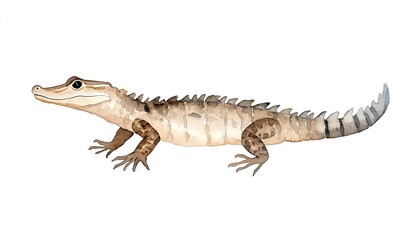 Naklejka premium Watercolor illustration of a crocodile-like creature in a natural setting with subtle details
