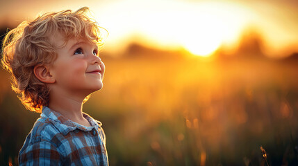 Joyful Child at Sunset: A Golden Hour Portrait